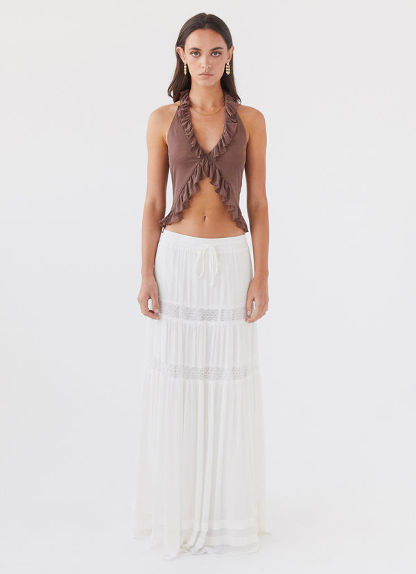 peppermayo Peppermayo Exclusive - Tanya Mesh Frill Top - Chocolate
