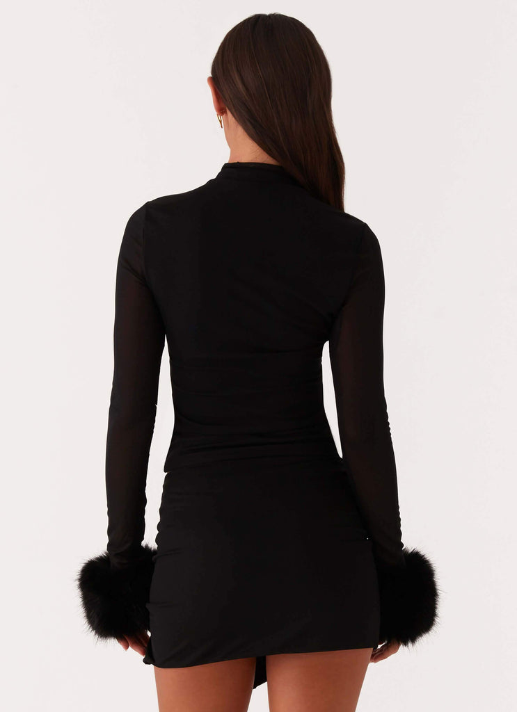Peppermayo Peppermayo Exclusive - Tayanna Fur Trim Long Sleeve Top - Black
