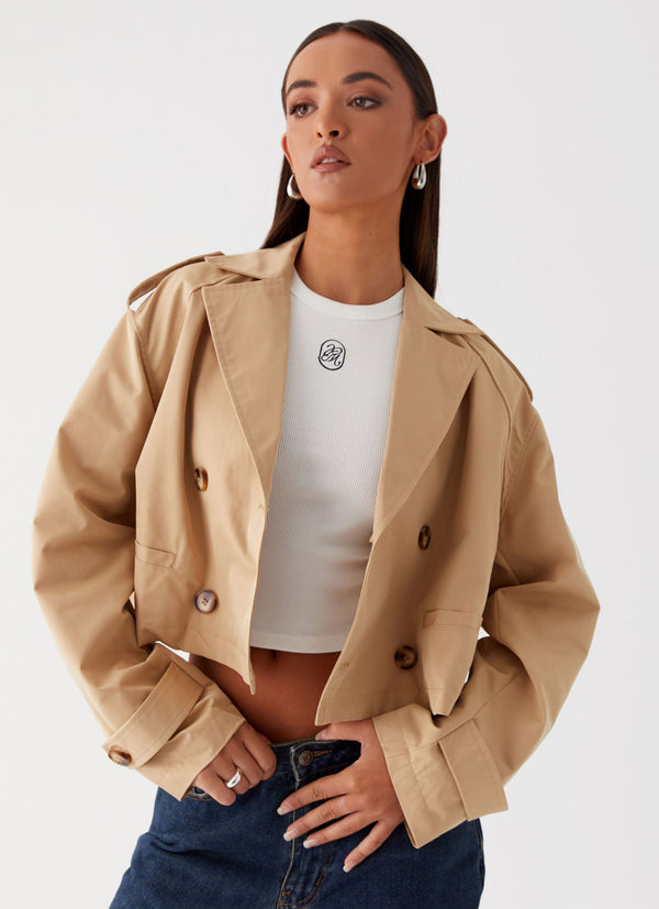 peppermayo Peppermayo Exclusive - Teddie Cropped Trench Coat - Camel