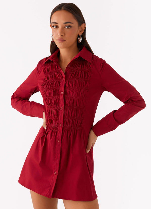 peppermayo Peppermayo Exclusive - Tessie Shirred Shirt Dress - Rhubarb