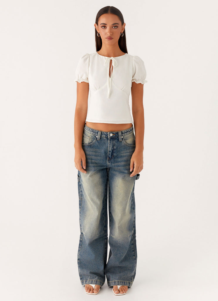 Peppermayo Peppermayo Exclusive - These Words Puff Sleeve Top - White