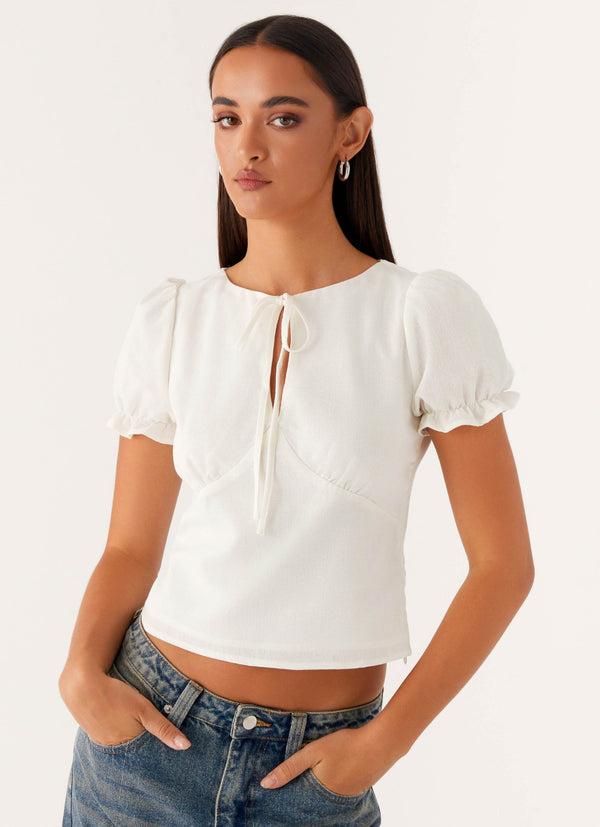 peppermayo Peppermayo Exclusive - These Words Puff Sleeve Top - White