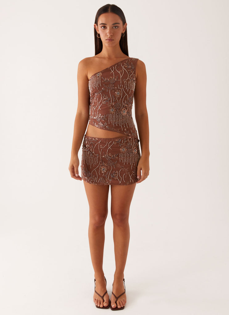 Peppermayo Peppermayo Exclusive - Through The Night One Shoulder Mini Dress - Chocolate