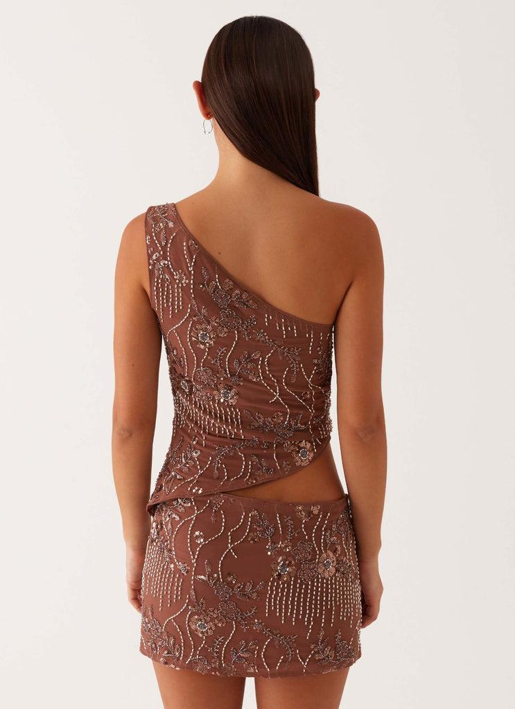 Peppermayo Peppermayo Exclusive - Through The Night One Shoulder Mini Dress - Chocolate