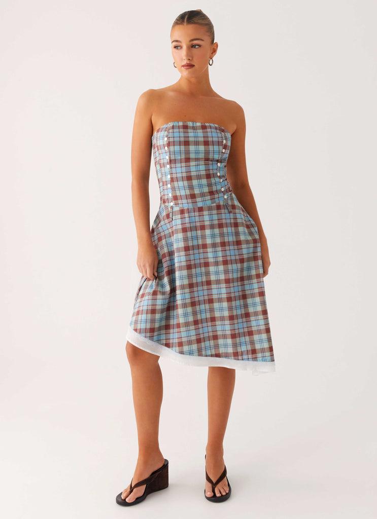 Peppermayo Peppermayo Exclusive - Tonie Strapless Midi Dress - Shoreline Check