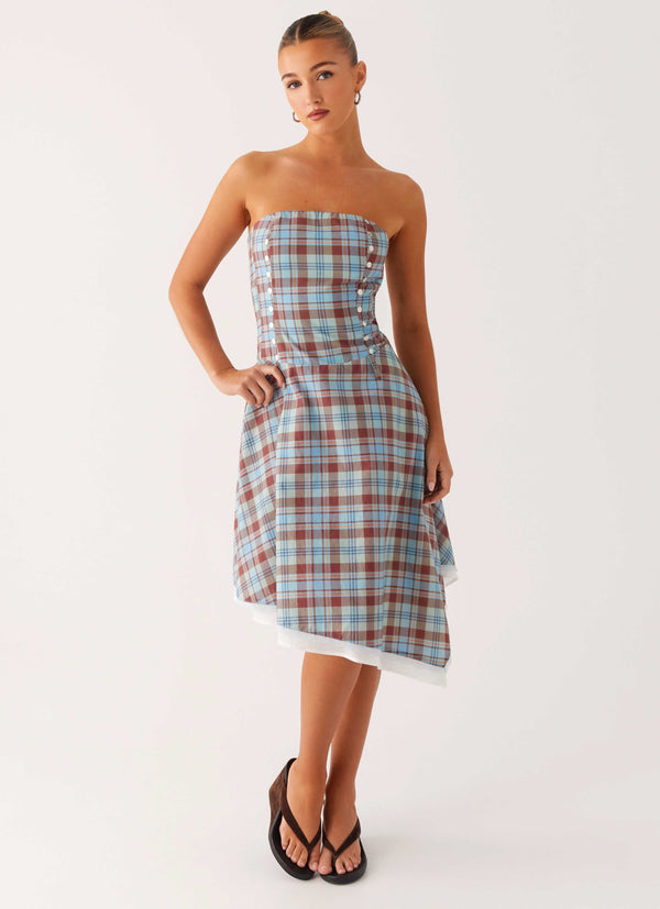 peppermayo Peppermayo Exclusive - Tonie Strapless Midi Dress - Shoreline Check