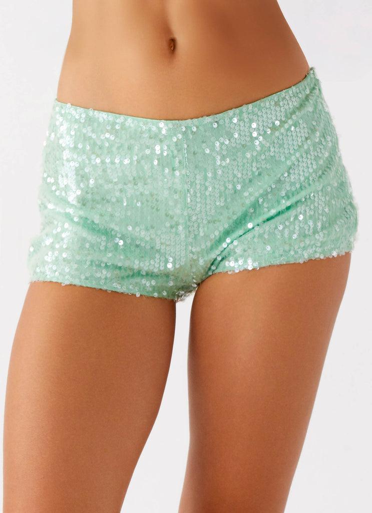 Peppermayo Peppermayo Exclusive - Travis Sequin Mini Shorts - Sage