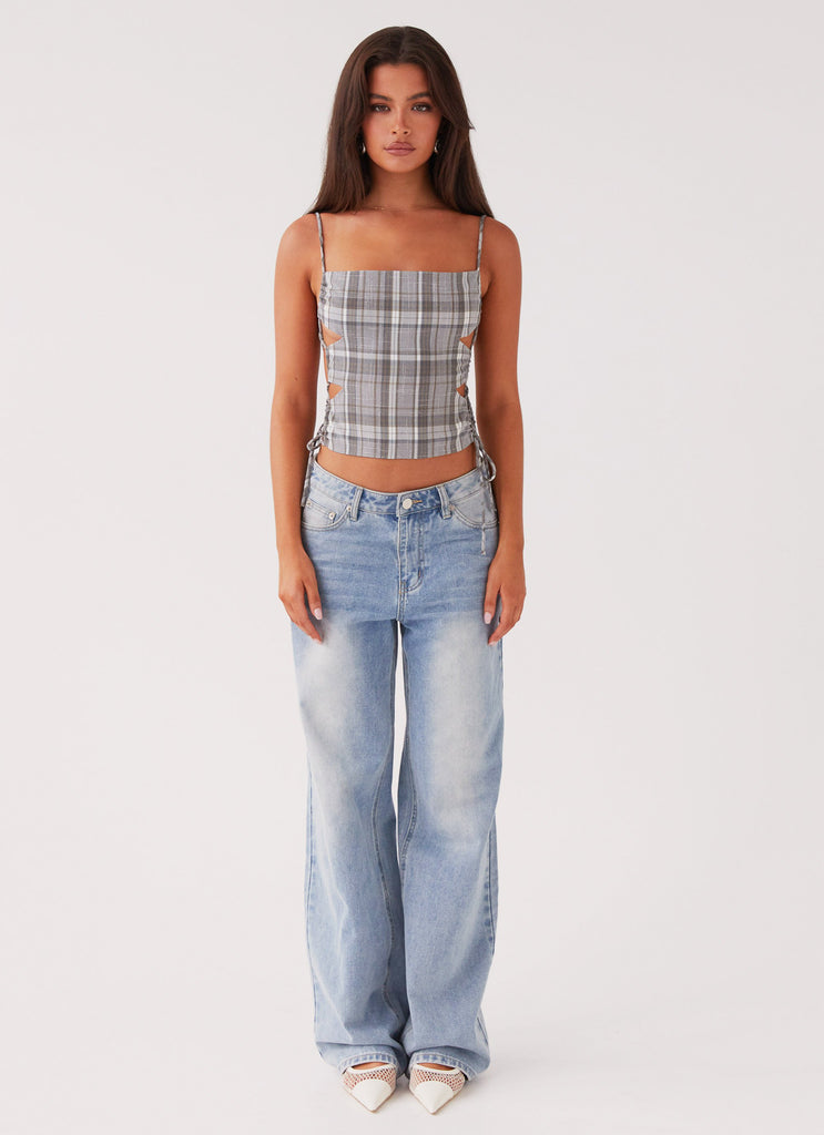 Peppermayo Peppermayo Exclusive - Trista Tie Top - Grey Tartan