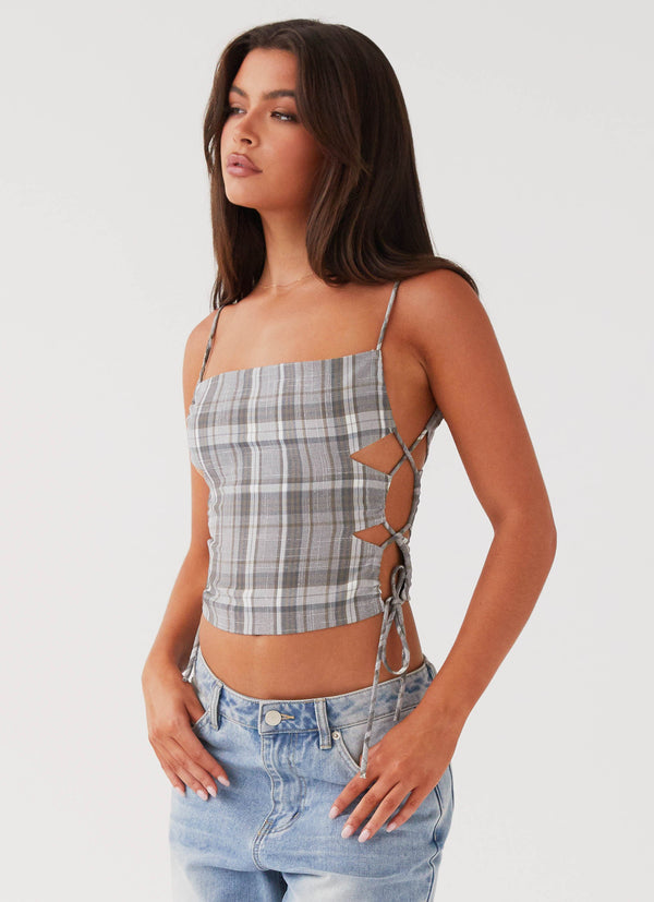 peppermayo Peppermayo Exclusive - Trista Tie Top - Grey Tartan