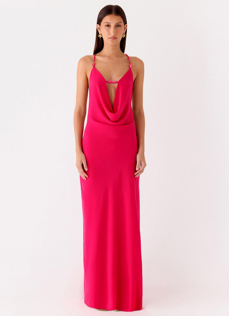 Peppermayo Peppermayo Exclusive - Tropic Muse Beaded Cowl Maxi Dress - Fuchsia