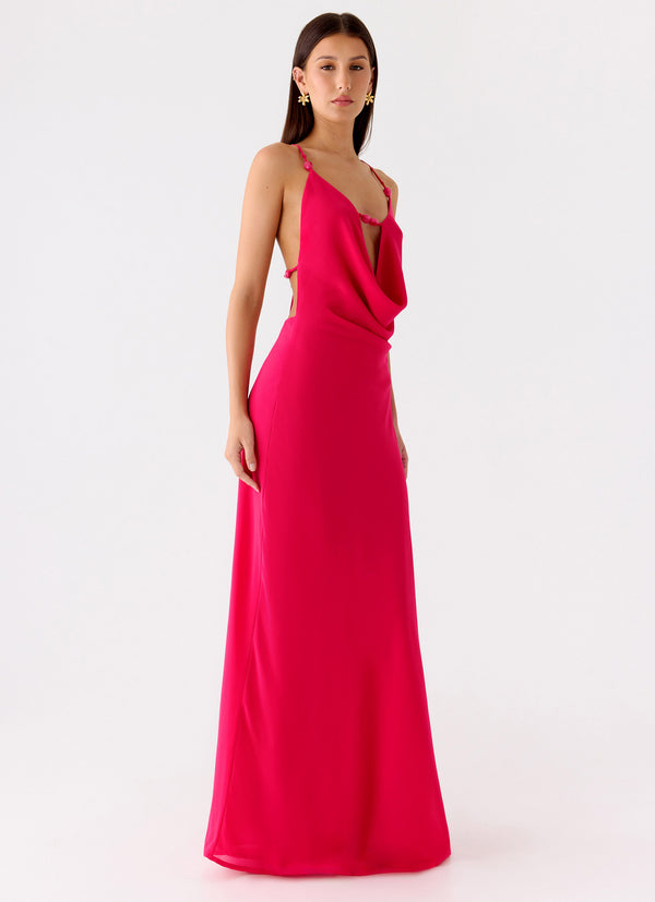 peppermayo Peppermayo Exclusive - Tropic Muse Beaded Cowl Maxi Dress - Fuchsia