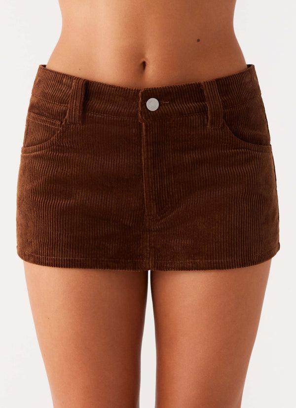 peppermayo Peppermayo Exclusive - Tropics Low Rise Cord Mini Skort - Walnut