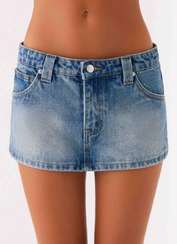 peppermayo Peppermayo Exclusive - Tropics Low Rise Denim Mini Skort - Mid Wash Blue
