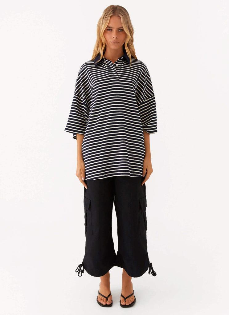 Peppermayo Peppermayo Exclusive - Undefeated Oversized Polo Top - Stripe