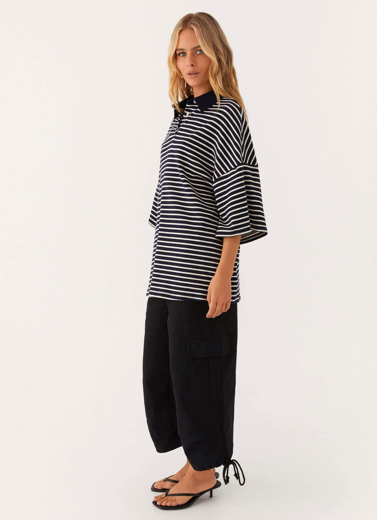 Peppermayo Peppermayo Exclusive - Undefeated Oversized Polo Top - Stripe