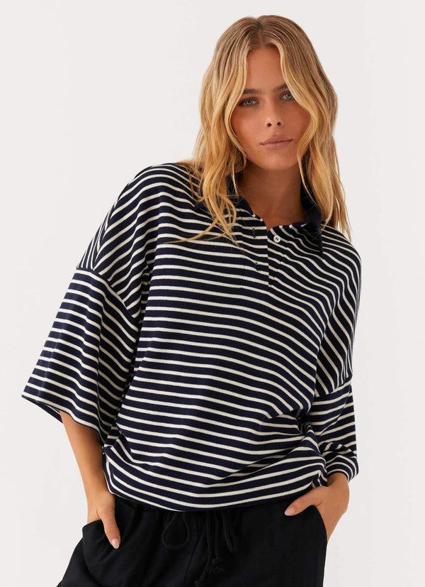 peppermayo Peppermayo Exclusive - Undefeated Oversized Polo Top - Stripe