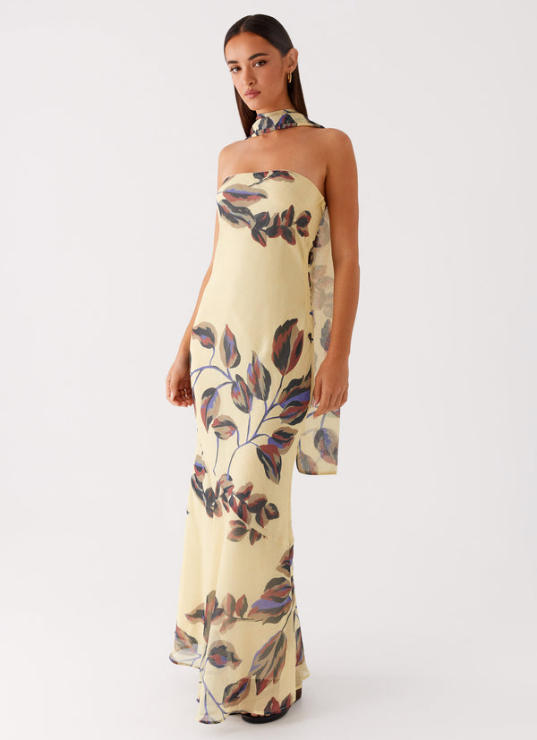 peppermayo Peppermayo Exclusive - Under The Pagoda Maxi Dress - Buttercream Leaf Print