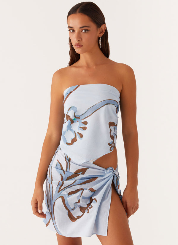 peppermayo Peppermayo Exclusive - Vacay Mode Scarf Top - Blue Floral Print