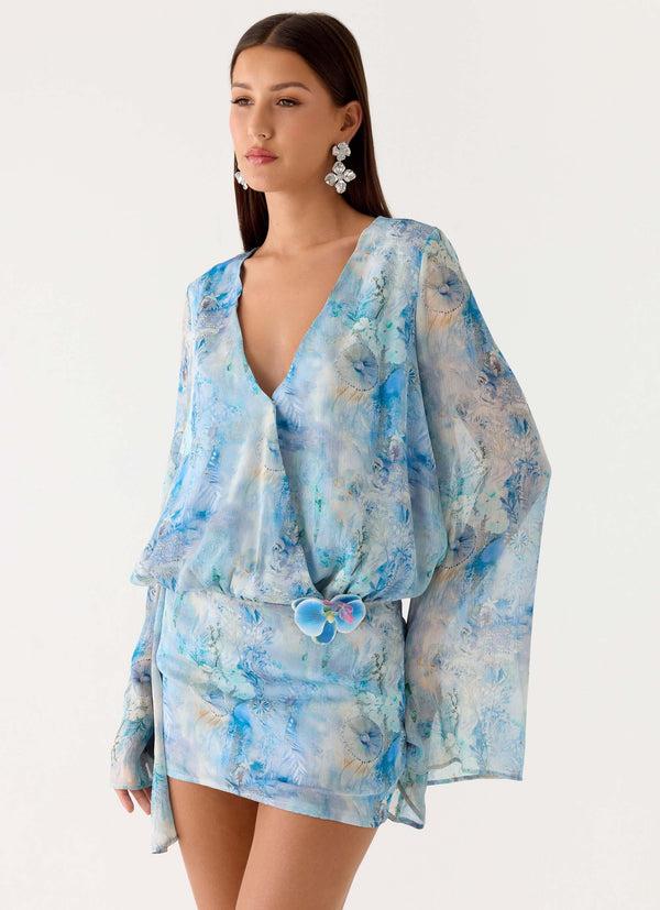 peppermayo Peppermayo Exclusive - Vanish Into You Mini Dress - Aqua Paisley