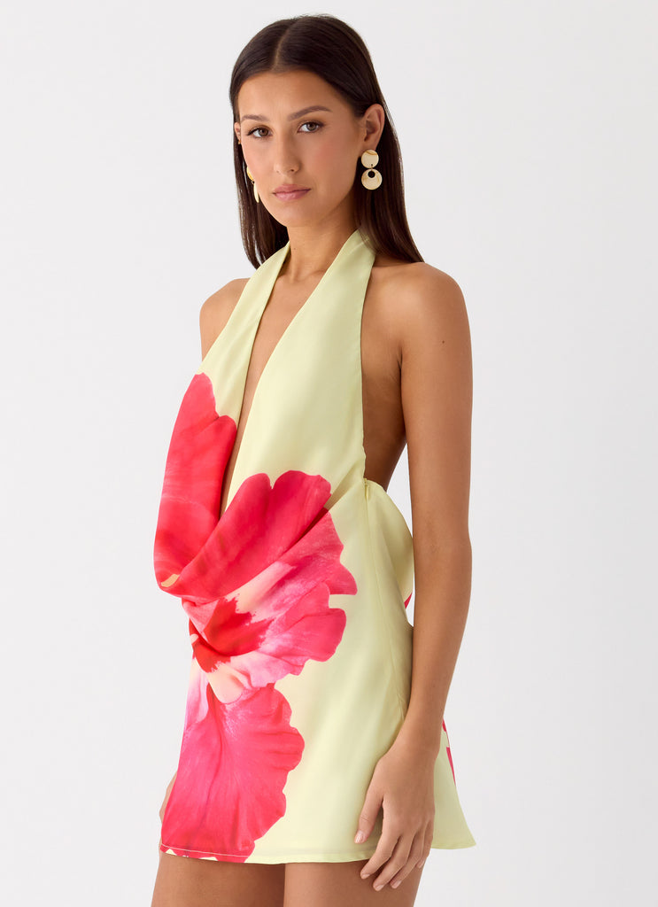 Peppermayo Peppermayo Exclusive - Varindra Cowl Mini Dress - Yellow Floral Spritz