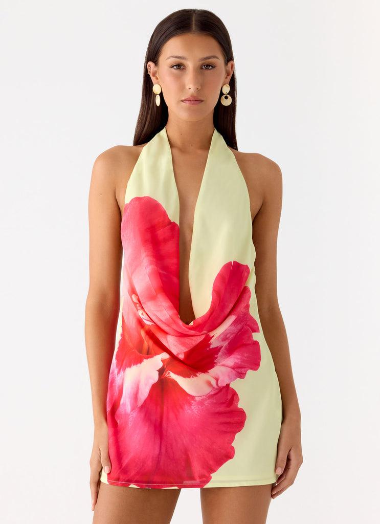 Peppermayo Peppermayo Exclusive - Varindra Cowl Mini Dress - Yellow Floral Spritz