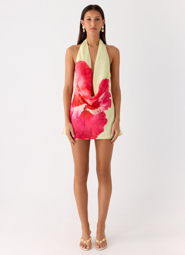 peppermayo Peppermayo Exclusive - Varindra Cowl Mini Dress - Yellow Floral Spritz