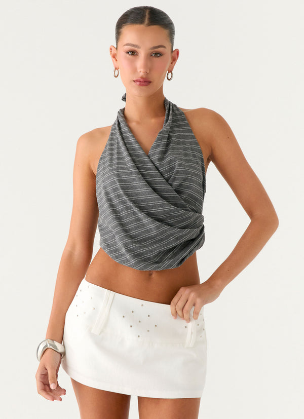 peppermayo Peppermayo Exclusive - Vassy Halter Top - Grey Marle Stripe