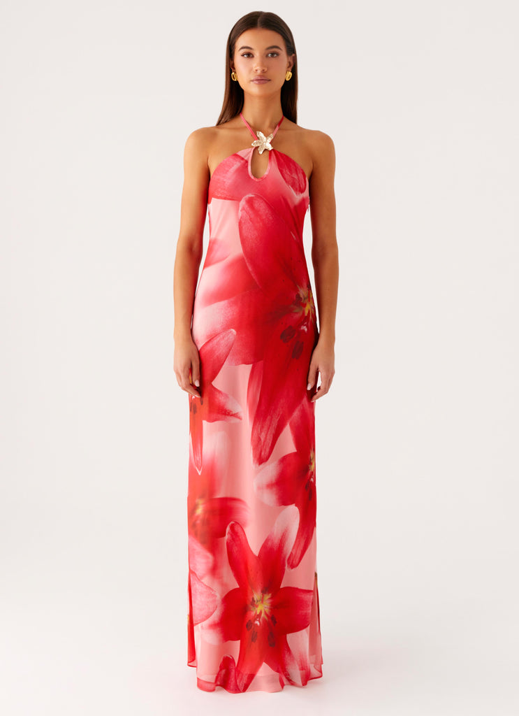 Peppermayo Peppermayo Exclusive - Vatiana Chiffon Maxi Dress - Peach Watermelon Flower