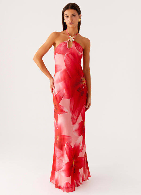peppermayo Peppermayo Exclusive - Vatiana Chiffon Maxi Dress - Peach Watermelon Flower