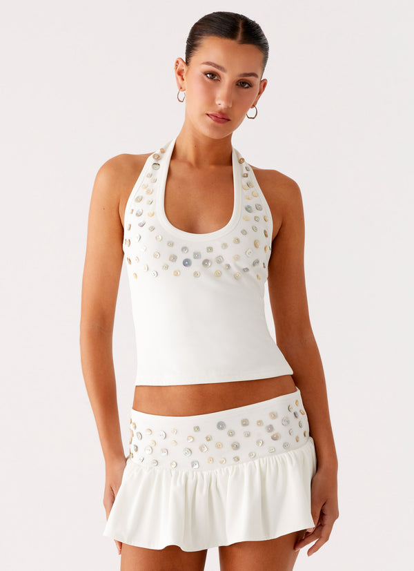 peppermayo Peppermayo Exclusive - Vegas Nights Halter Neck Top - White