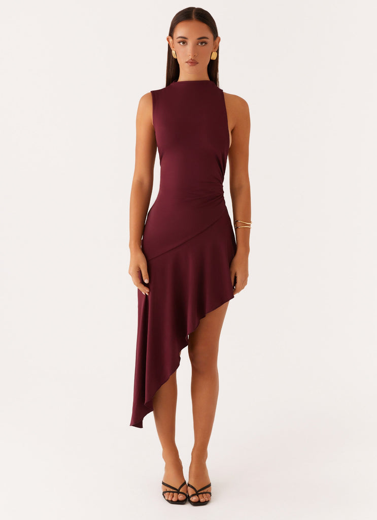 Peppermayo Peppermayo Exclusive - Venetia Asymmetric Maxi Dress - Deep Maroon
