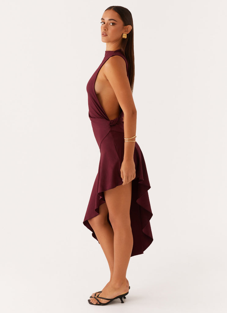 Peppermayo Peppermayo Exclusive - Venetia Asymmetric Maxi Dress - Deep Maroon