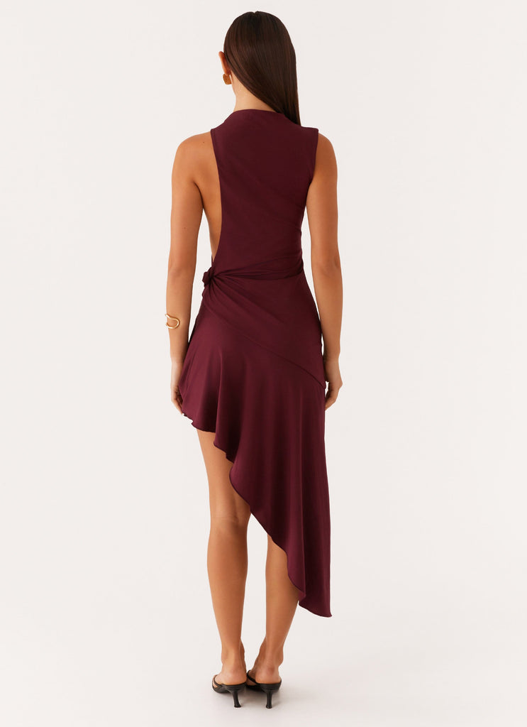 Peppermayo Peppermayo Exclusive - Venetia Asymmetric Maxi Dress - Deep Maroon