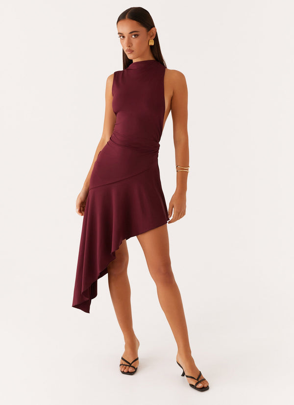 peppermayo Peppermayo Exclusive - Venetia Asymmetric Maxi Dress - Deep Maroon