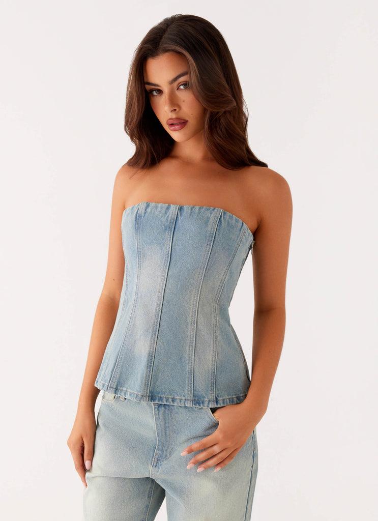 Peppermayo Peppermayo Exclusive - Vino Strapless Denim Top - Vintage Denim