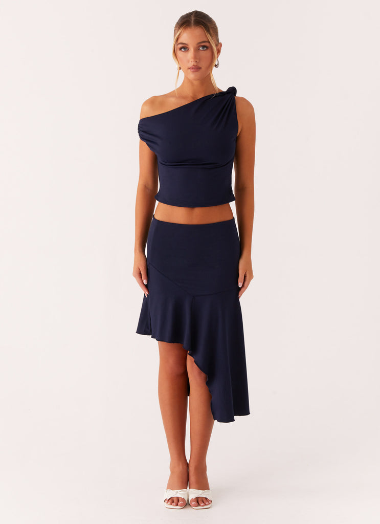 Peppermayo Peppermayo Exclusive - Viola Twist Shoulder Top - Navy