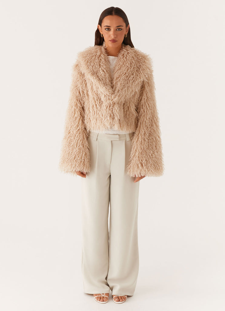 Peppermayo Peppermayo Exclusive - Virginia Cropped Faux Fur Jacket - Taupe