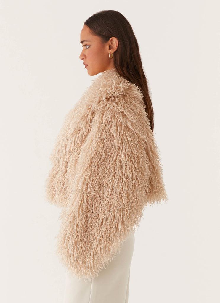 Peppermayo Peppermayo Exclusive - Virginia Cropped Faux Fur Jacket - Taupe