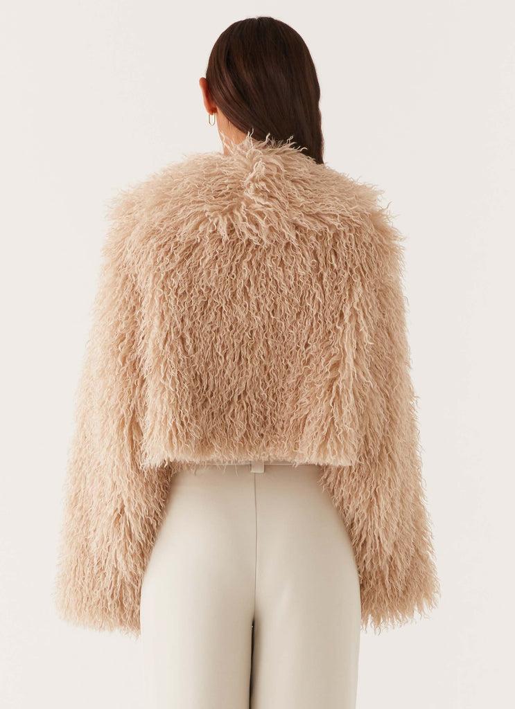 Peppermayo Peppermayo Exclusive - Virginia Cropped Faux Fur Jacket - Taupe