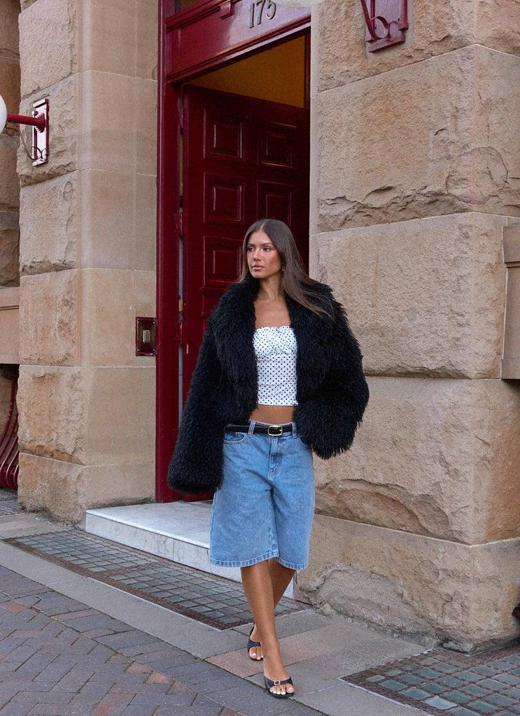 Peppermayo Peppermayo Exclusive - Virginia Cropped Faux Fur Jacket - Black