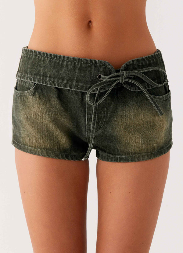 peppermayo Peppermayo Exclusive - Vivia Denim Micro Shorts - Washed Khaki