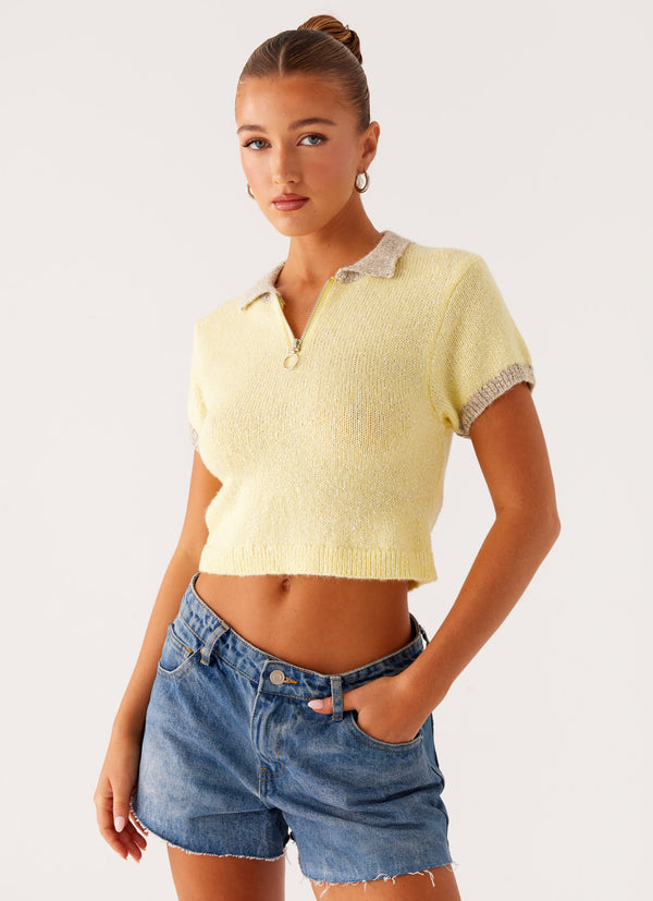 peppermayo Peppermayo Exclusive - Walsh Knit Polo Top - Yellow
