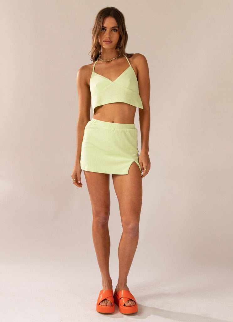 Peppermayo Peppermayo Exclusive - Warmer Water Terry Halter Crop - Lime Green