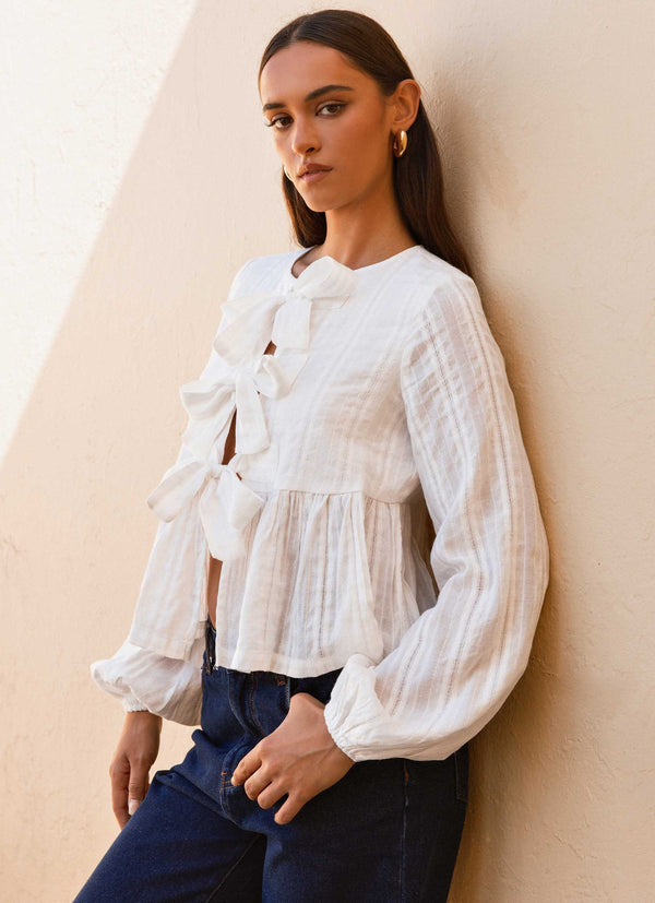peppermayo Peppermayo Exclusive - Western Wind Long Sleeve Top - White