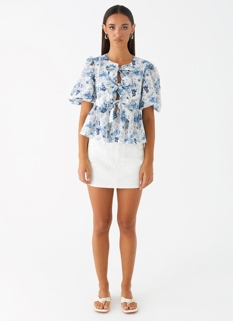 Peppermayo Peppermayo Exclusive - Western Wind Tie Top - Serene Sky Floral