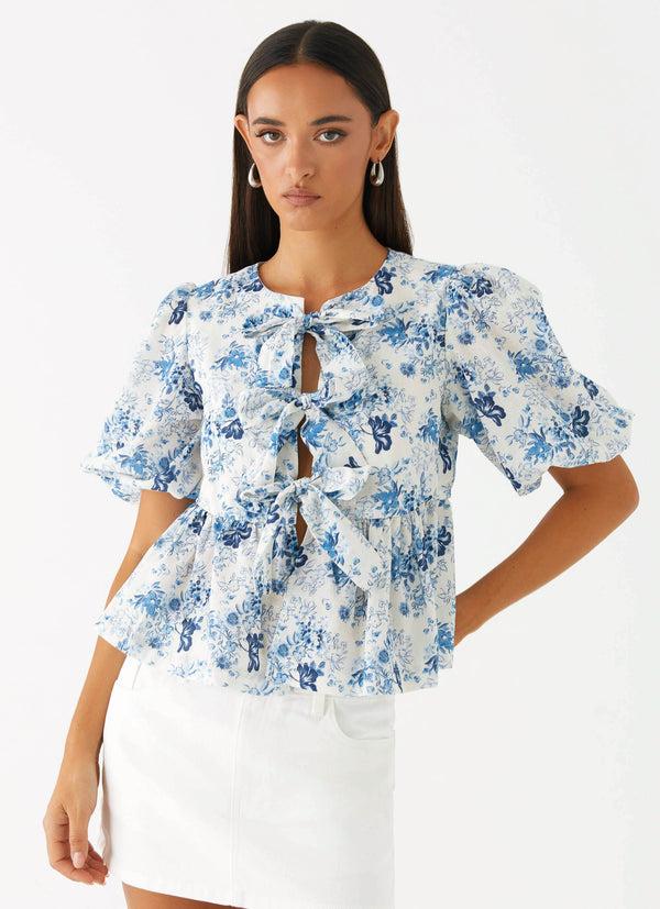 peppermayo Peppermayo Exclusive - Western Wind Tie Top - Serene Sky Floral