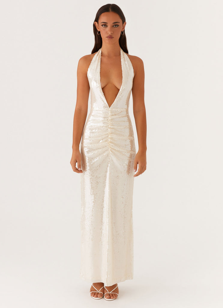 Peppermayo Peppermayo Exclusive - Whisked Away Halterneck Maxi Dress - White