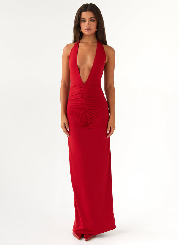 peppermayo Peppermayo Exclusive - Whisked Away Halterneck Maxi Dress - Red