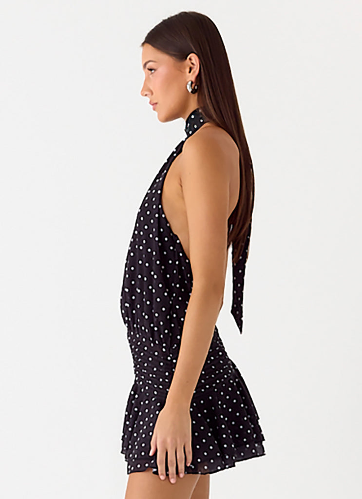 Peppermayo Peppermayo Exclusive - Willow Chiffon Mini Dress - Black Polkadot