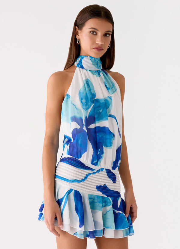 peppermayo Peppermayo Exclusive - Willow Chiffon Mini Dress - Cerulean Bloom
